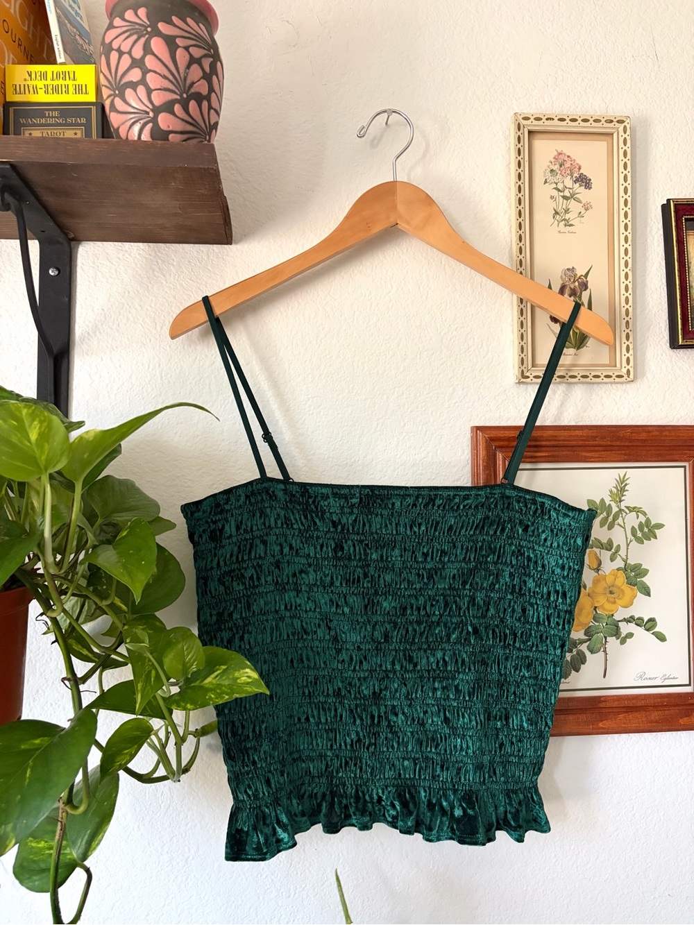 American Eagle Smocked Velvet Cami – Emerald Green Y2K Top XL